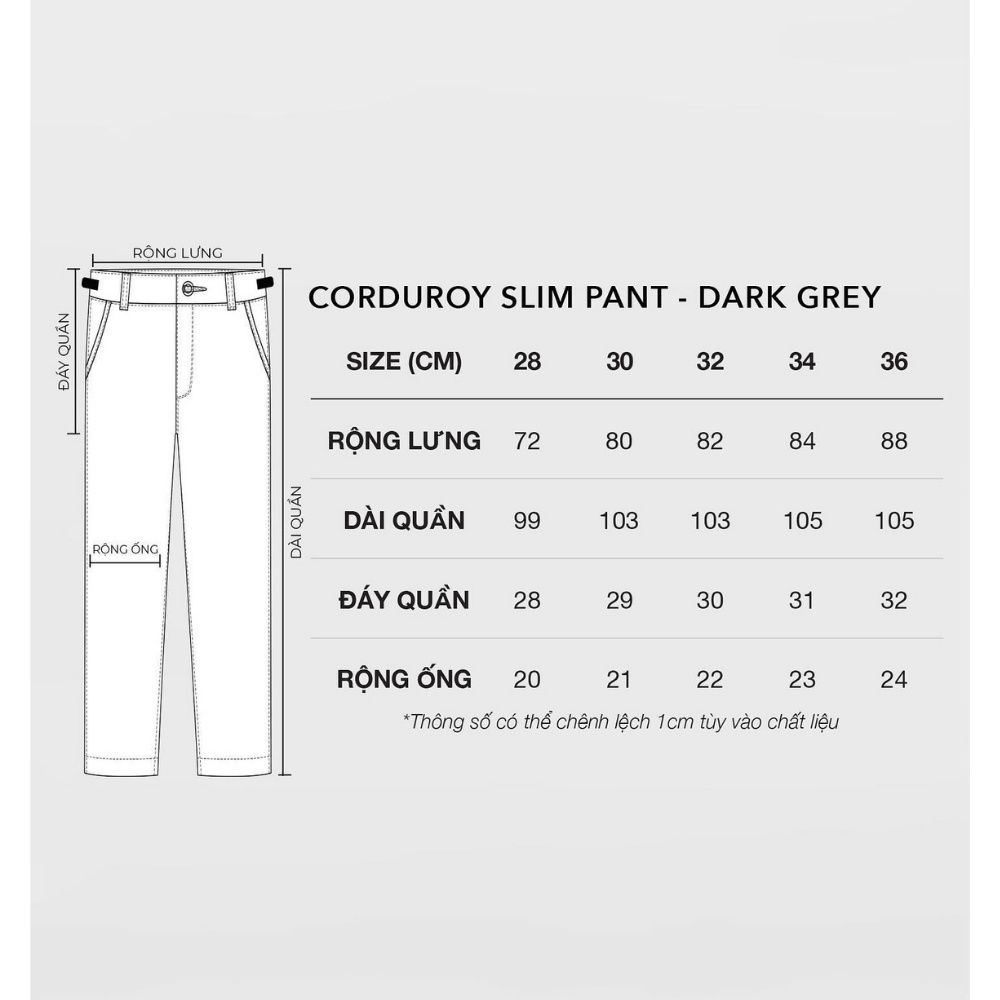 Quần tăm nhung màu xám đậm Tum Machines CORDUROY SLIM PANT - Earl Grey