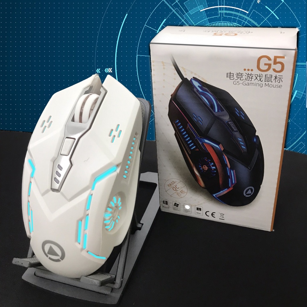 Chuột máy tính gaming YINDIAO G5 màu trắng có dây thiết kế công thái học đèn led RGB phù hợp chơi game ESPORTS giá rẻ