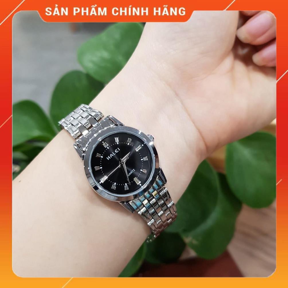 Hot!!! Đồng hồ cặp đôi nam nữ Halei mặt trắng dây da kim loại chính hãng Tony Watch 68 giá re