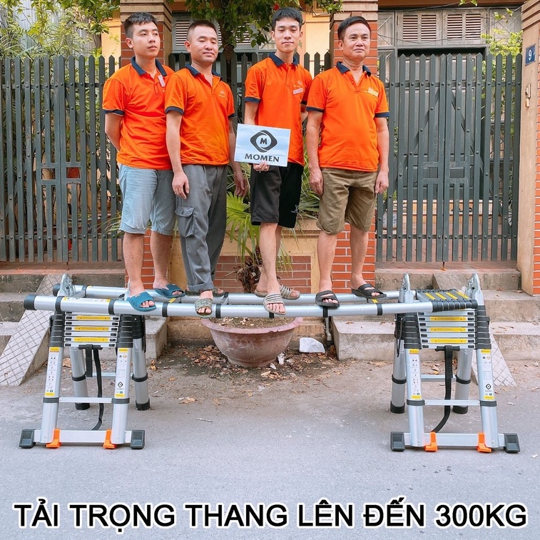 Thang nhôm rút đôi có đế chống trơn và bánh xe kéo Momen 1.9M bảo hành chính hãng 12 tháng MOTNK190-B