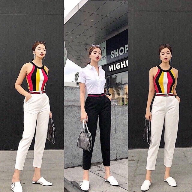 Quần baggy đai đỏ khóa sườn ( 2 màu đen - trắng)