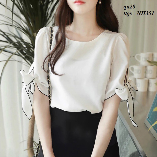 TOP177 SƠ MI NỮ TAY THẮT NƠ