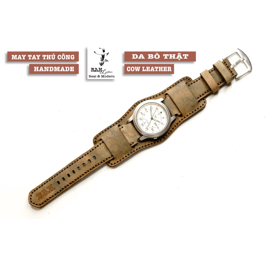 Dây Casio AE 1200 da bò đen RAM Leather B2 1952 - tặng khóa chốt và cây thay dây