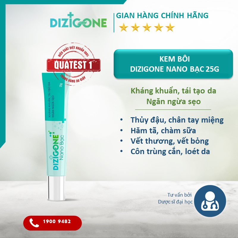 Kem Bôi Dizigone Nano Bạc 25g - Kháng Khuẩn, Lành Vết Thương, Tái Tạo Da, Ngăn Ngừa Sẹo