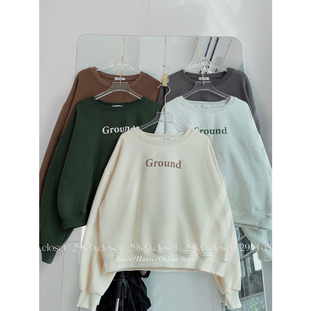 Áo sweater nỉ bông dáng vừa in Ground - 29feb.closet - A120