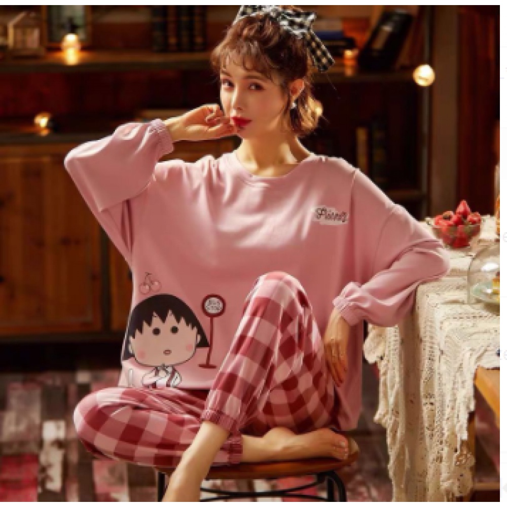 Bộ Đồ Ngủ Tay Dài In Họa Tiết Hoạt Hình Dễ Thương Thời Trang Mùa Hè Cho Nữ