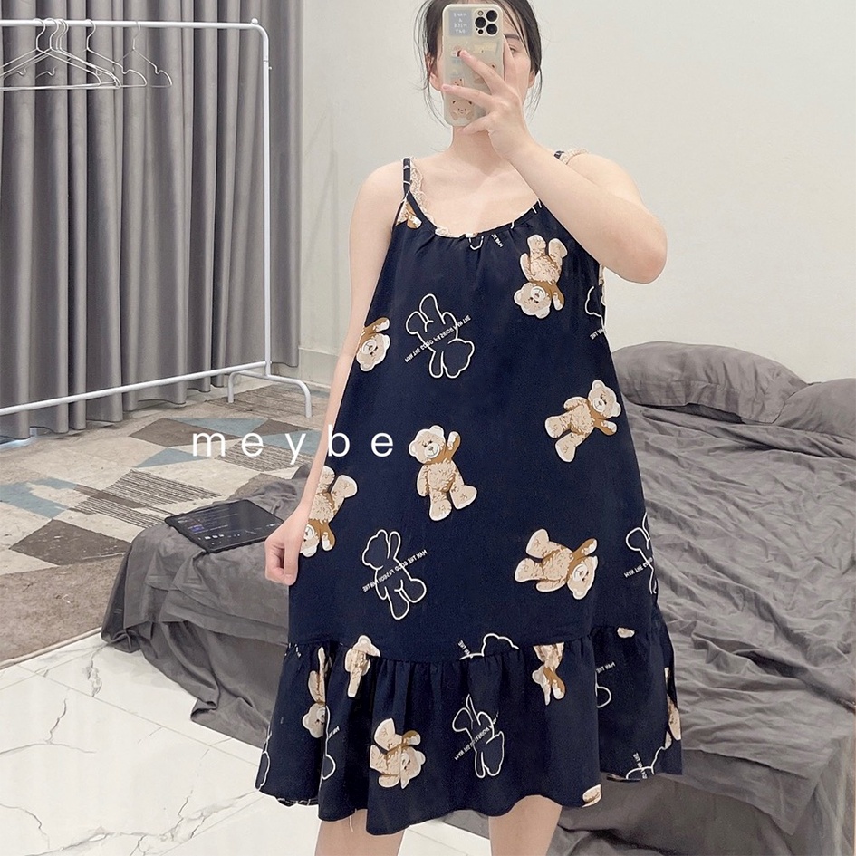 Váy hai dây lanh ngủ mát mặc nhà dáng dài mùa hè VN1 Freesize 68kg