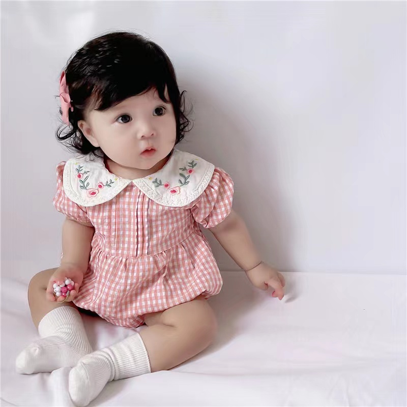 Áo Liền Quần Cổ Búp Bê Thêu Họa Tiết Thời Trang Mùa Hè Hàn Quốc Cho Bé Gái