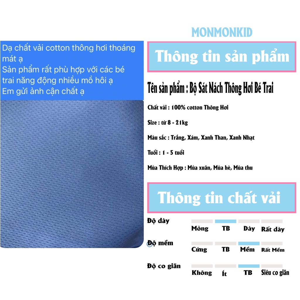 Bộ sát nách bé trai Monmonkid chất cotton thông hơi thoáng mát phù hợp với bé năng động từ 7-20kg