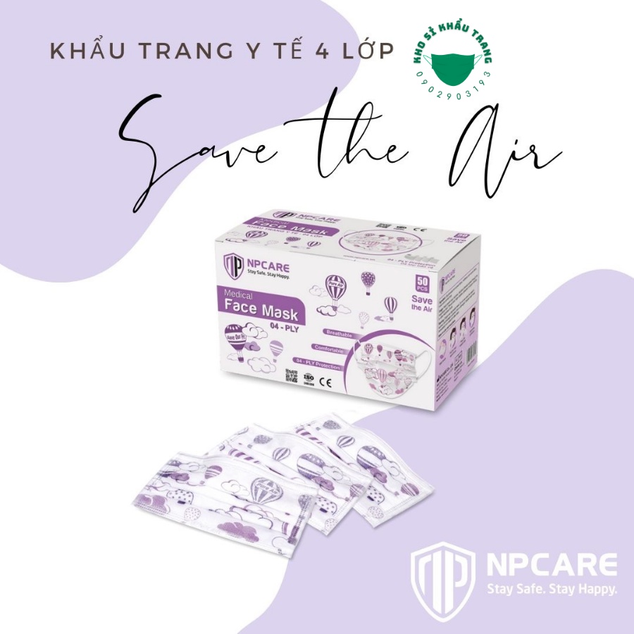 [Giá Sỉ] Hộp 50 cái khẩu trang y tế 4 lớp họa tiết NP CARE