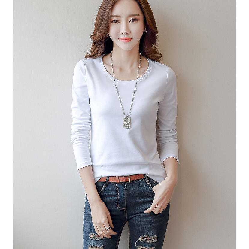 Áo Thun Nữ Tay Dài Màu Trơn Thời Trang Phong Cách Đơn Giản