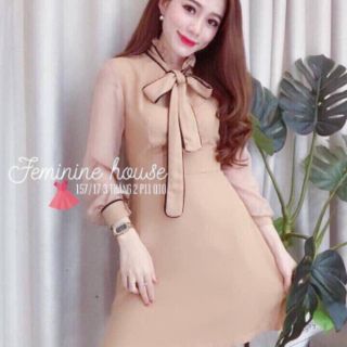 Đầm xòe cổ sơ mi tay phồng