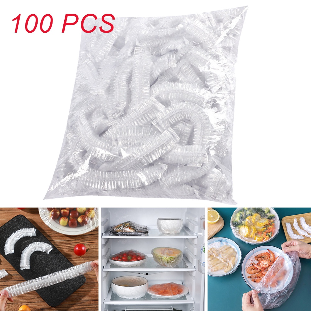 Set 100 Vỏ Bọc Bảo Quản Thực Phẩm Bằng Nhựa Co Giãn Sử Dụng Một Lần