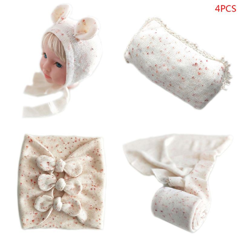 Mary Newborn Bow-knot Wrapped Cloth Set Hat Pillow Baby Hundred Days Photo Props