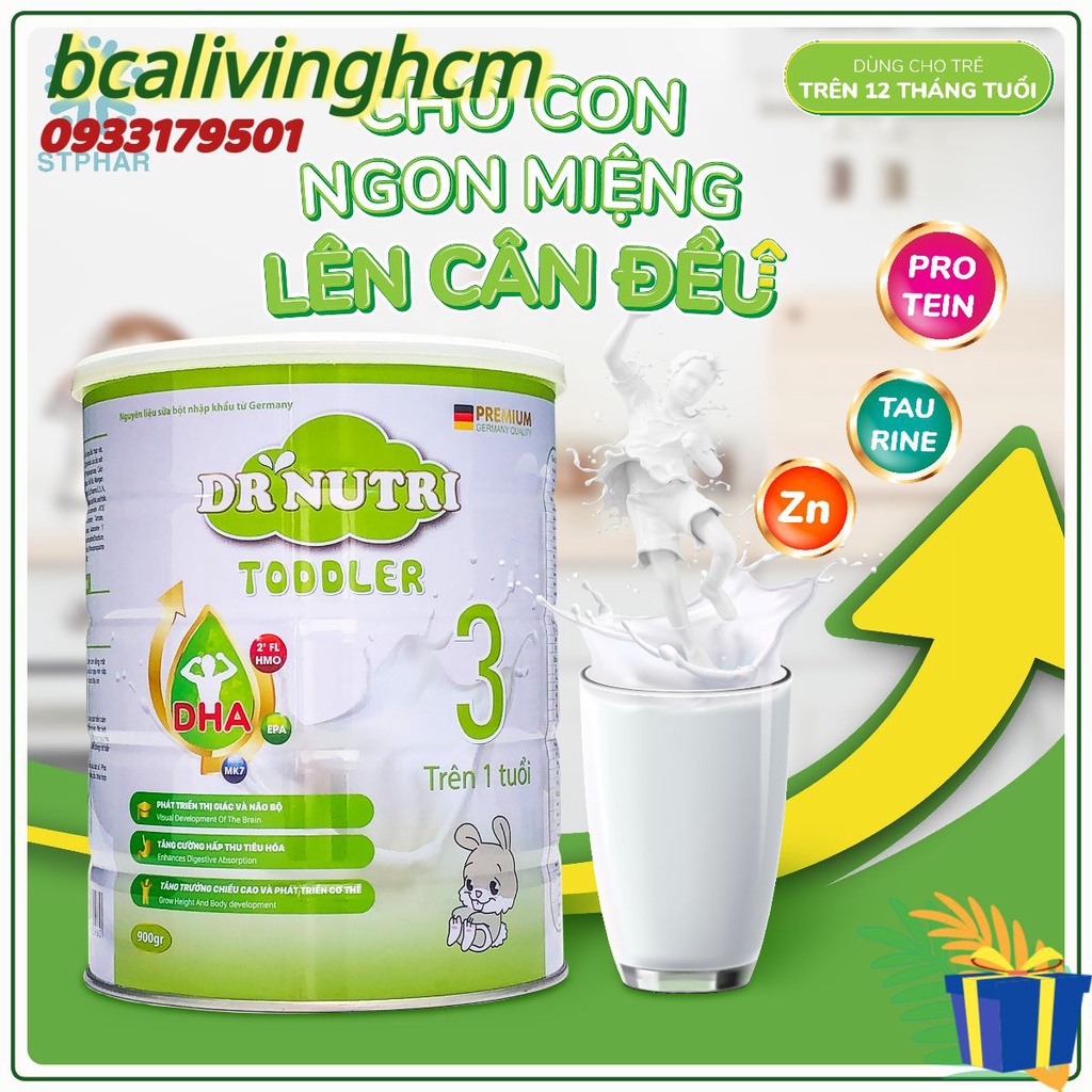 Dr Nutri Sữa bột tăng phát triển chiều cao và trí não cho trẻ Dr Nutri Toddler nguyên liệu nhập khẩu Đức 900gr