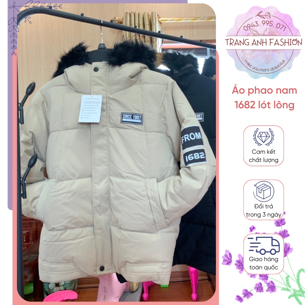 Áo phao nam 1682 lót lông ⚡ GIÁ SỐC ⚡ Áo khoác nam mũ lông cao cấp, freesize màu đen, trắng, nâu, xanh