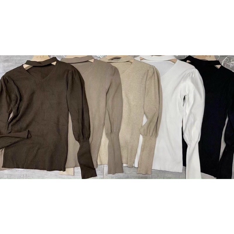 Áo len tay bồng dây cổ choker | BigBuy360 - bigbuy360.vn