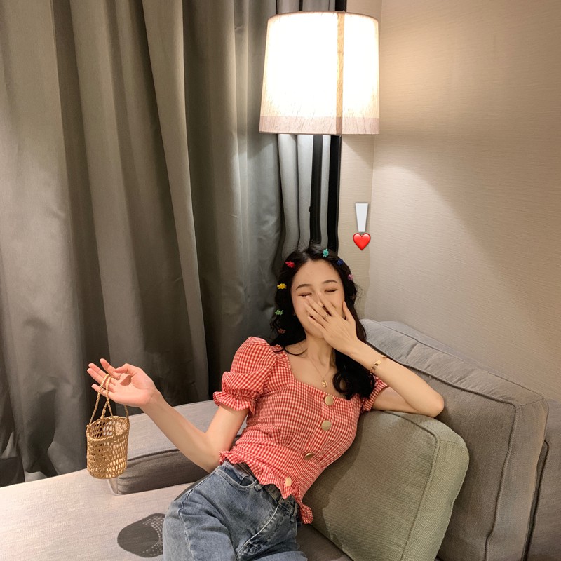 Áo croptop ngắn tay hoạ tiết caro ulzzang siêu sexyyy, xinh xắn