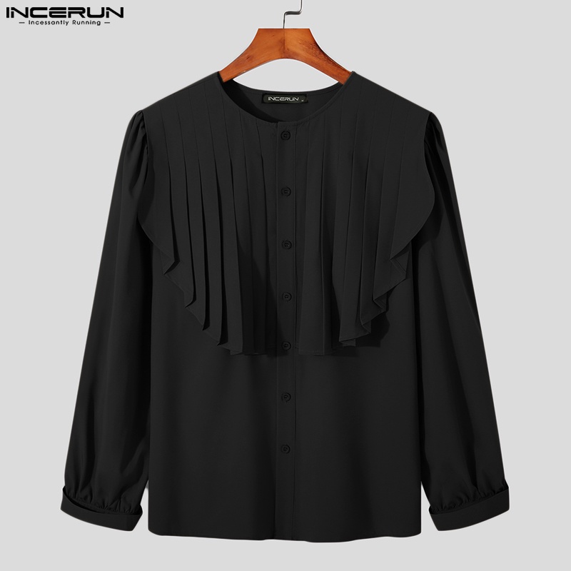 Áo sơ mi INCERUN tay dài dáng rộng cài nút phong cách thanh lịch thời trang cho nam