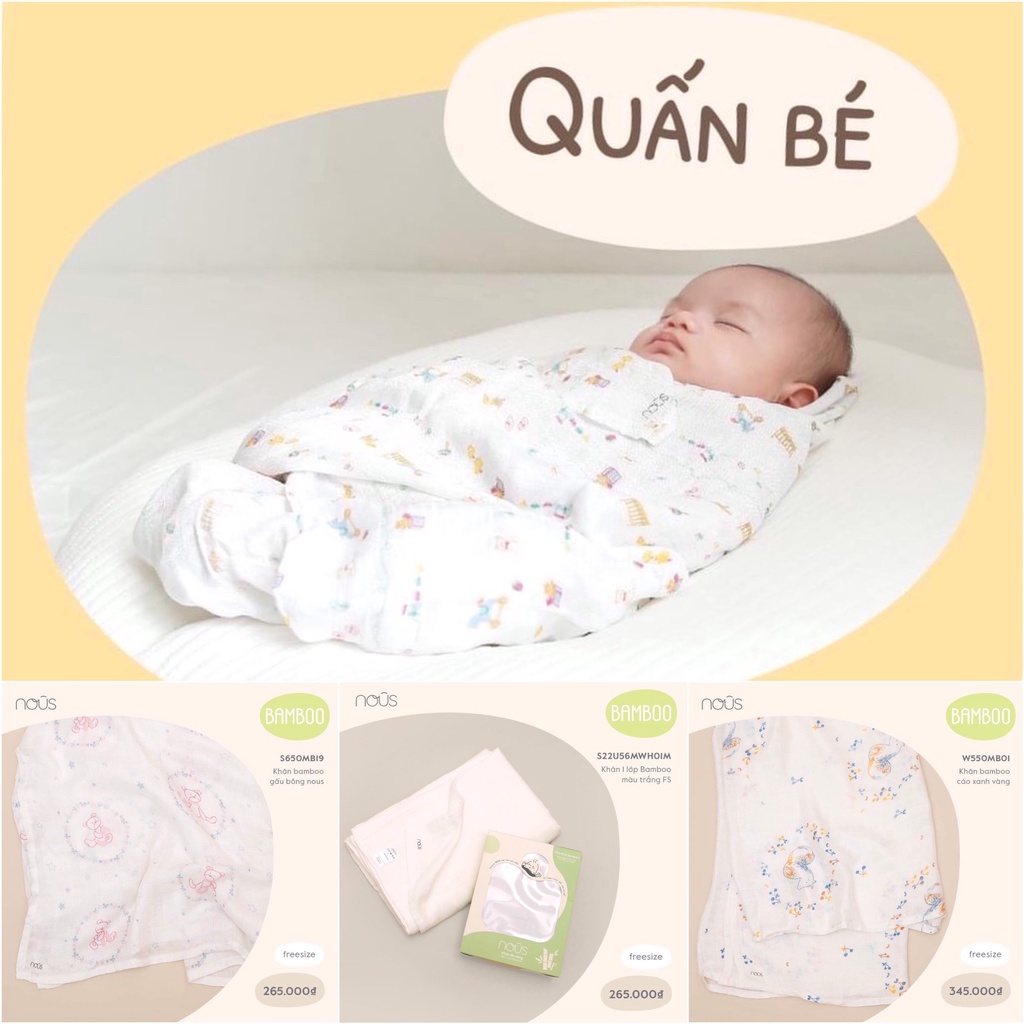 [CHÍNH HÃNG] Khăn xô đa năng cotton &amp; sợi tre bamboo kích thước 1m2x1m2 Nous