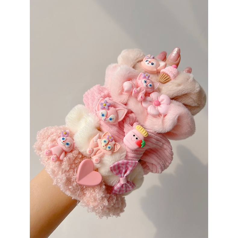 Dây Buộc Tóc Da Cáo Màu Hồng Dễ Thương Thời Trang Thu Đông Cho Nữ