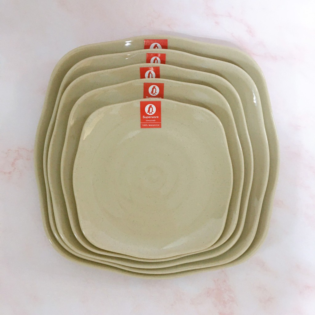 Đĩa Vuông - Tròn Có Vân SUPERWARE Nhựa Phíp 100% Melamine Nâu Đá - Stone