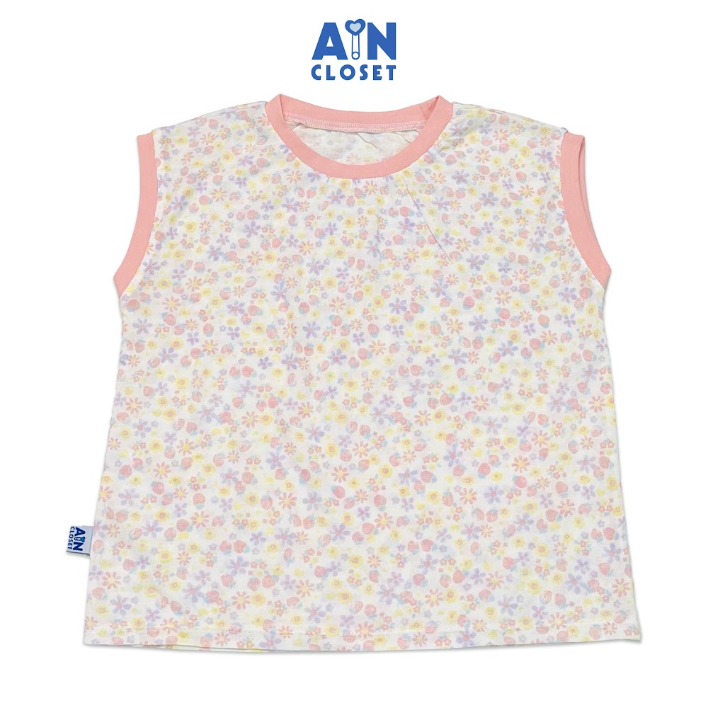 Áo ngắn tay bé gái họa tiết Hoa Nhí hồng thun giấy - AICDBGGVF4MT - AIN Closet