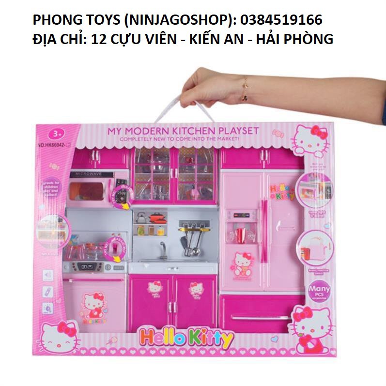 Bộ đồ chơi nấu ăn nhà bếp hello kitty có đèn có nhạc chạy pin cực đẹp