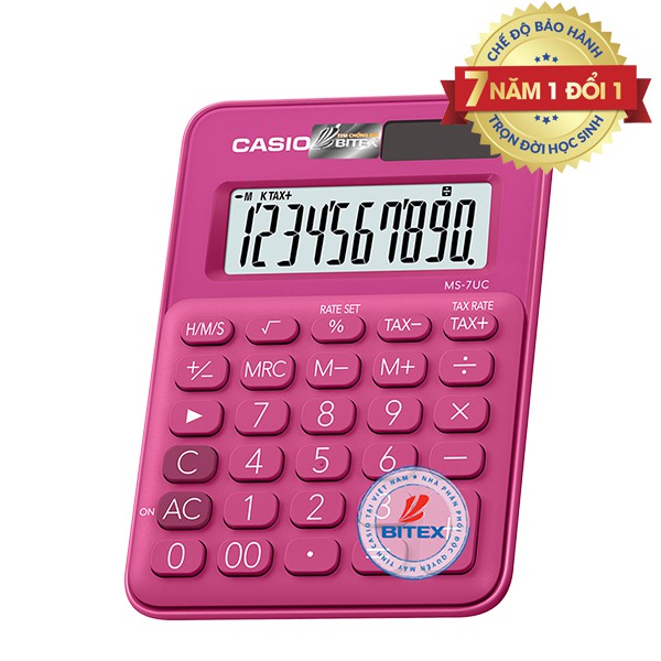 Máy Tính Sắc Màu Cỡ Nhỏ Mini Casio MS-7UC-RG CHÍNH HÃNG BẢO HÀNH 7 NĂM