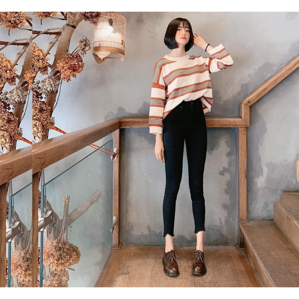 Quần jean nữ DÀI ĐEN KHOÉT RÁCH TUA LAI ( SIZE 26-34 ) nny9