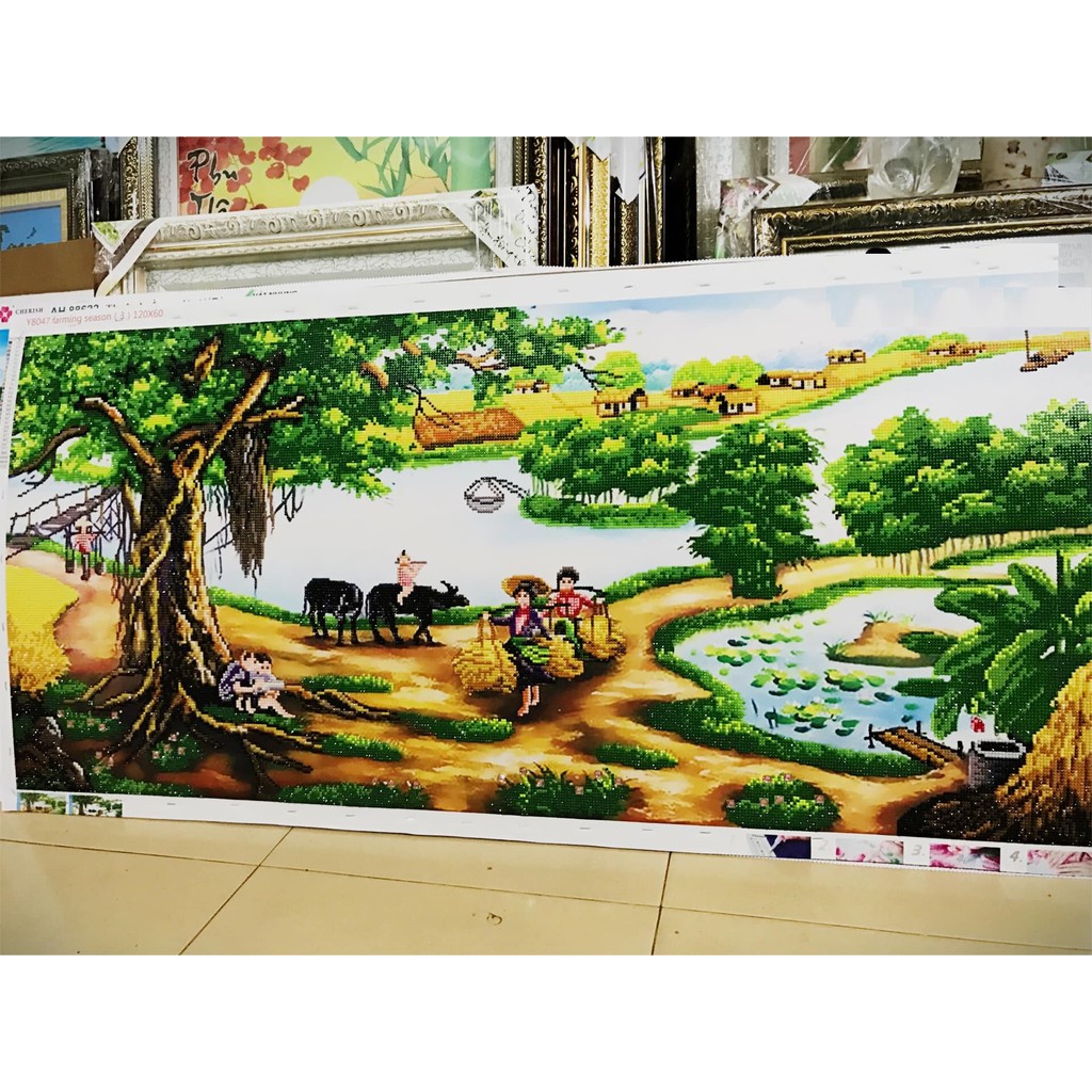 Tranh đính đá 5D Làng Quê - chưa đính đá
