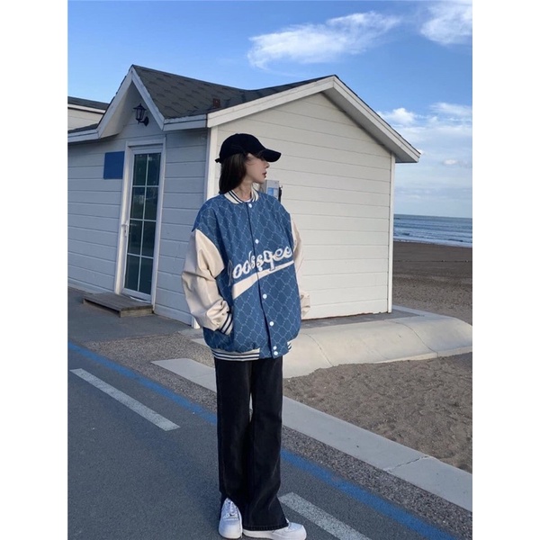 Varsity jacket bomber nỉ phối viền hoạ tiết thân ( Có ảnh thật )