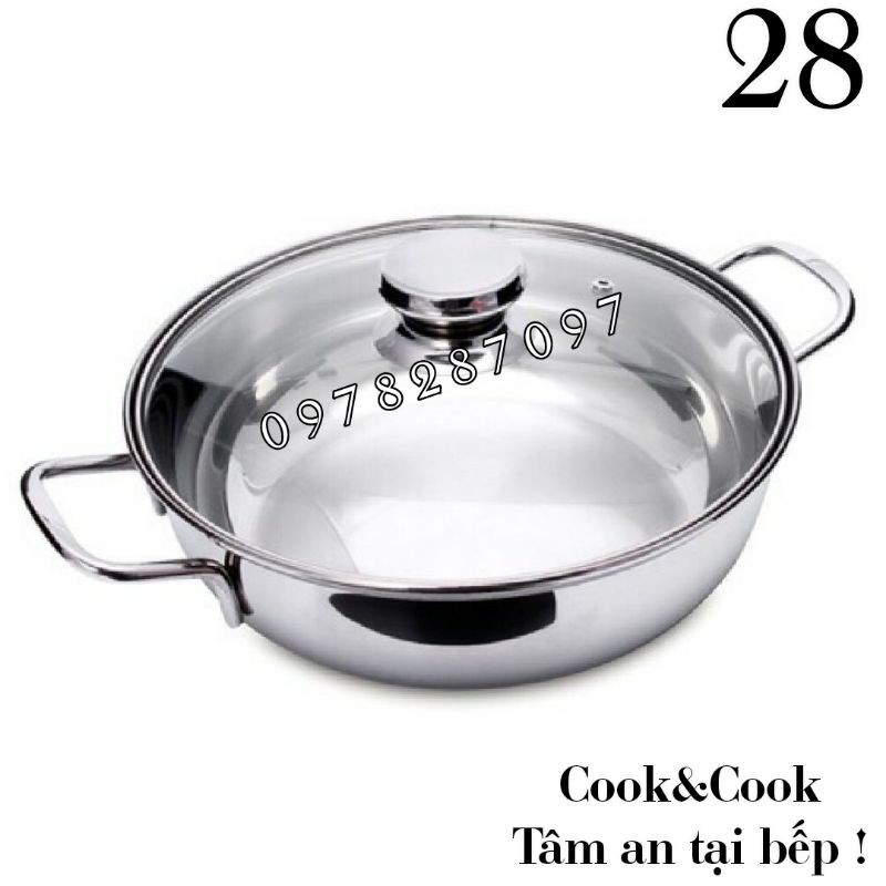 Nồi lẩu 3 đáy inox 430 Vietcook size 28 nắp kính [CHÍNH HÃNG][CAO CẤP]