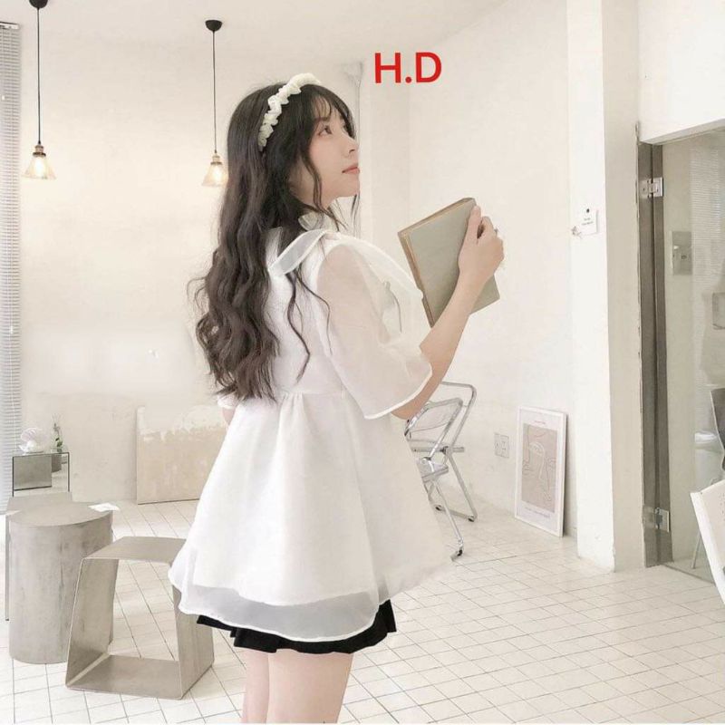 Áo Bbd Voan Tay Cộc Nơ Vai Vải Voan Tơ Đũi 2 Lớp Loại 1❤️Áo Công Chúa Vintage đi chơi, dự tiệc dành cho nữ