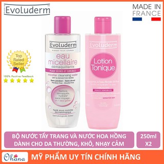 Bộ Nước Tẩy Trang Và Nước Hoa Hồng Evoluderm Dành Cho Da Thường, Da Khô, Da Nhạy Cảm 250ml/Chai