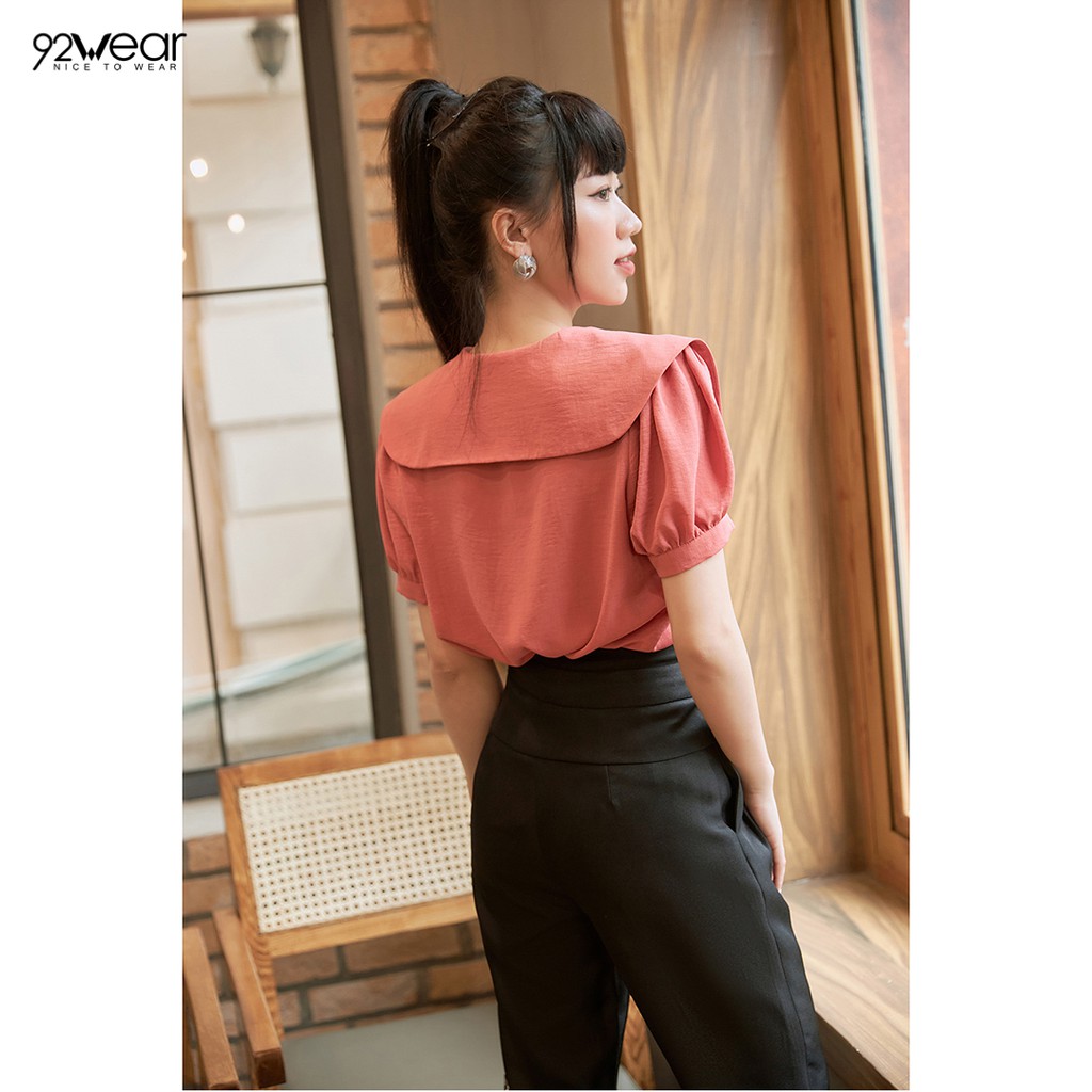 Áo sơ mi nữ công sở 92WEAR (2 MÀU) đủ size, ngắn tay cổ 2 Ve ASW0808 | BigBuy360 - bigbuy360.vn