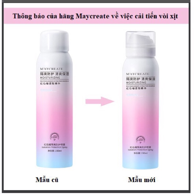 [sale sốc]Xịt chống nắng trắng da Maycreate 150 ml