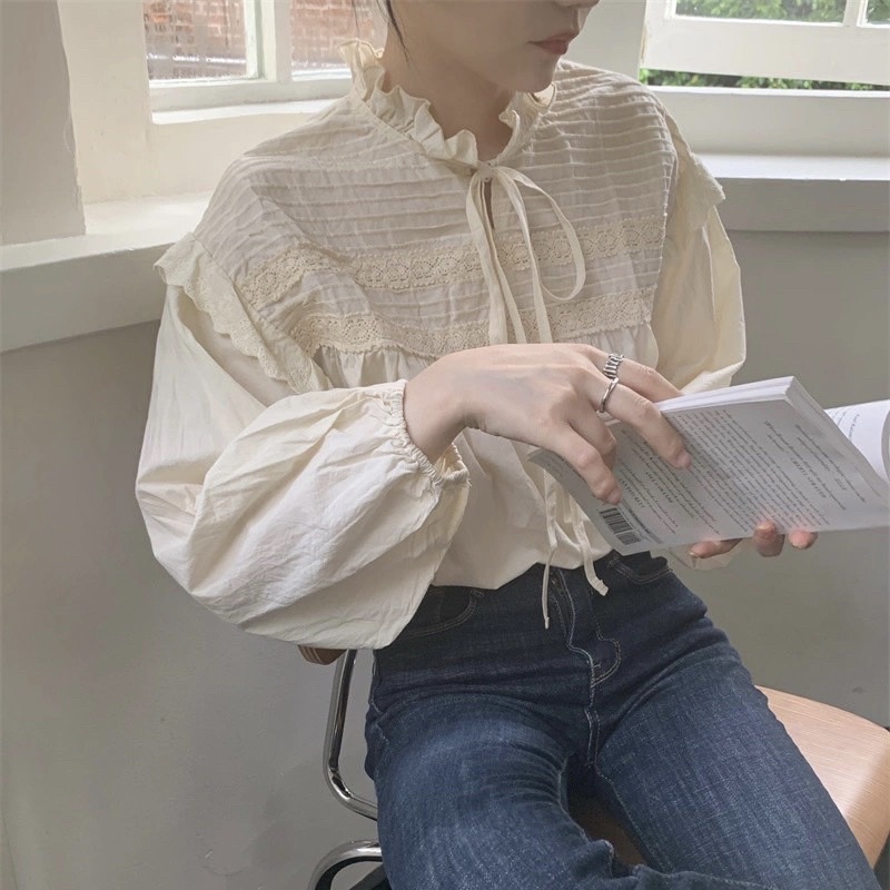 Áo babydoll tiểu thư - Áo sơ mi thắt nơ cổ siêu điệu mã 259