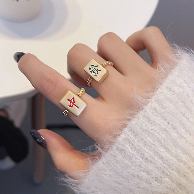 Nhẫn Mạ Vàng Hình Mạt Chược Độc Đáo Dành Cho Nữ