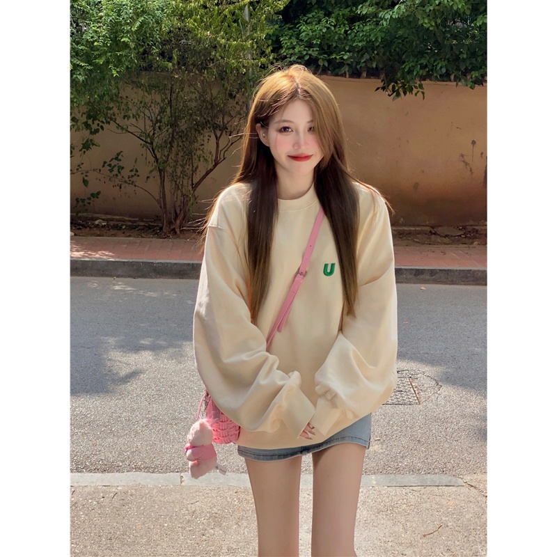 Áo Sweater Nữ Tay Dài Dáng Rộng Màu Trơn Phong Cách Hàn Quốc