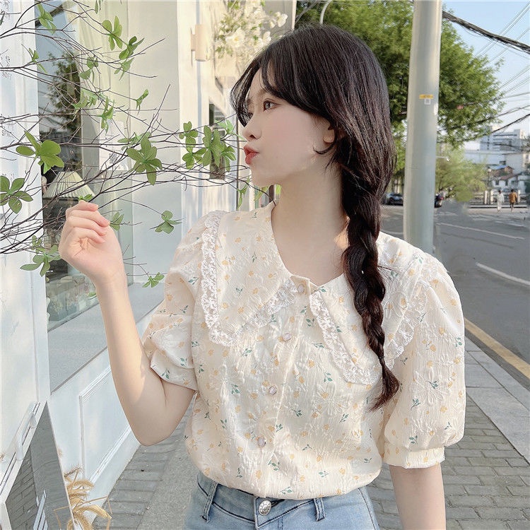 Áo Kiểu Tay Phồng Ngắn Cổ Búp Bê In Họa Tiết Hoa Phong Cách Pháp Thời Trang Mùa Hè Hàng Mới Dành Cho Nữ 2022
