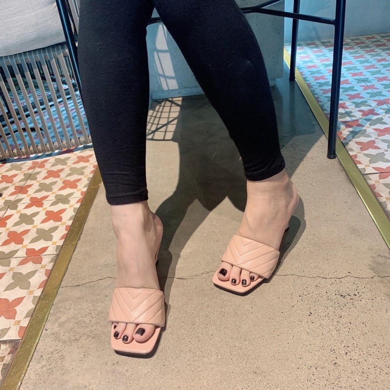 Guốc quai ngang may chỉ - Giày đế cao gót 7cm