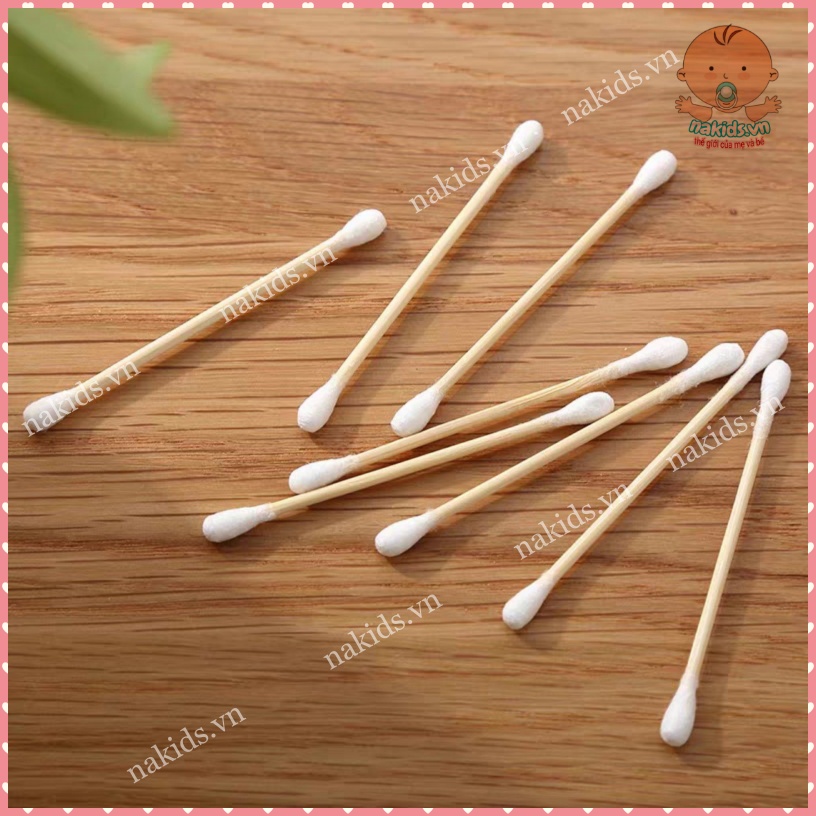 Tăm Bông Thân Gỗ 100 Que Túi Zip Thân Thiện Với Môi Trường, Bịch 100 Que Tăm Bông Ngoáy Tại Cho Cả Gia Đình