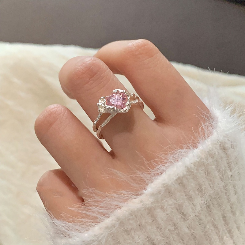 Nhẫn Bạc Đính Pha Lê Hồng Thanh Lịch Có Thể Điều Chỉnh Cho Nữ