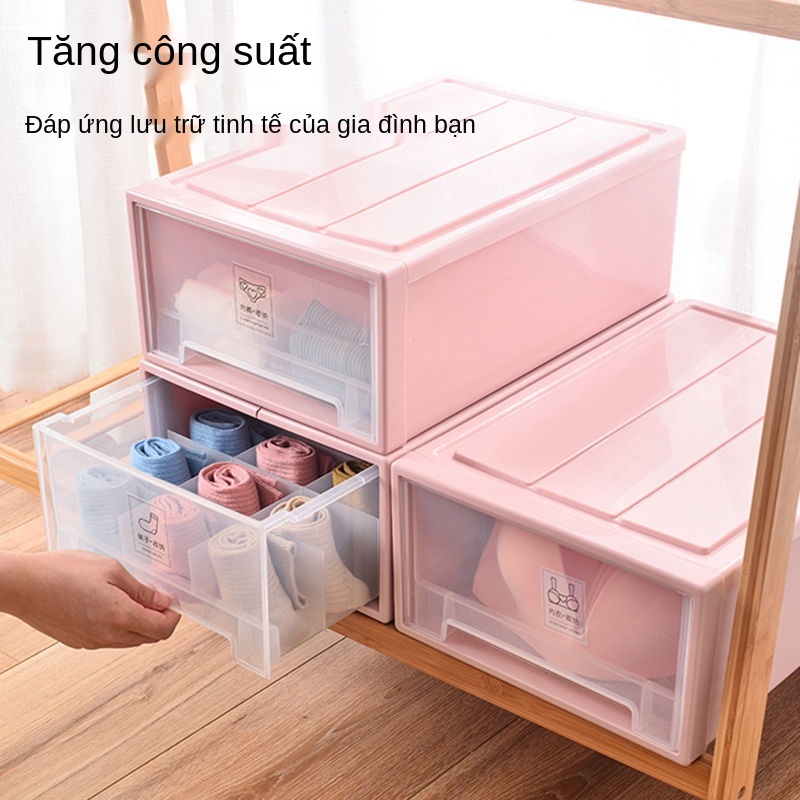 Ngăn đựng đồ lót có kéo và tất trong gia đình, hộp sắp xếp lặt vặt đa năng, nhựa