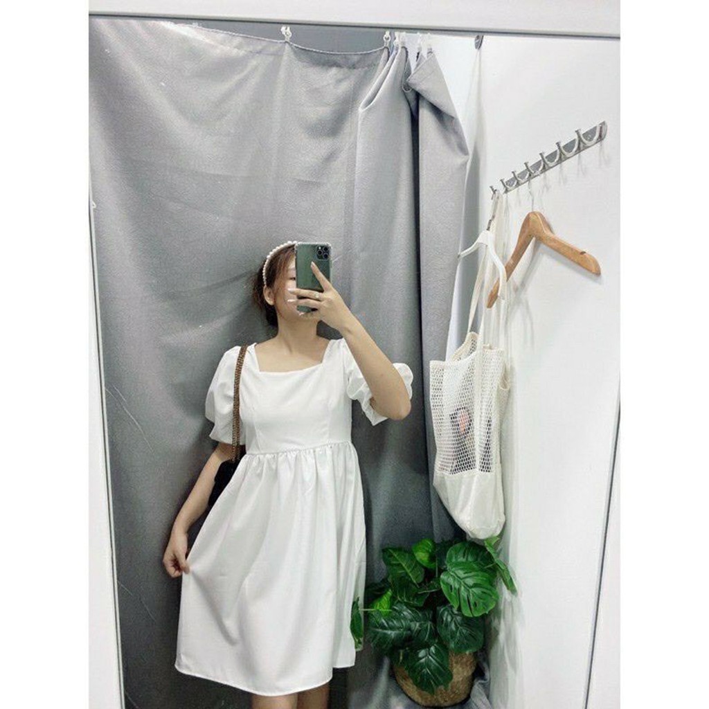 Đầm váy nữ dáng suông BabyDoll trắng cổ vuông tiểu thư cá tính xinh đẹp XUKA DRESS MT100