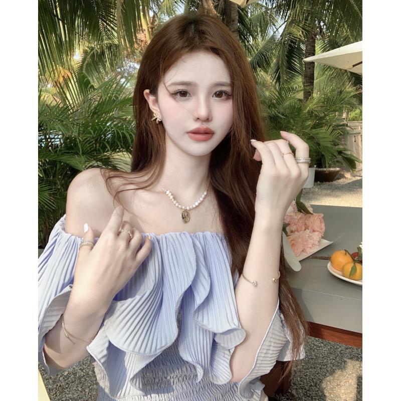 Áo croptop áo trễ vai áo bẹt vai Áo Trễ Vai Tay Phồng Thời Trang Dành Cho Nữ