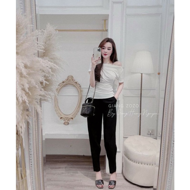 Áo lệch vai cộc tay nhún mới hàng đẹp