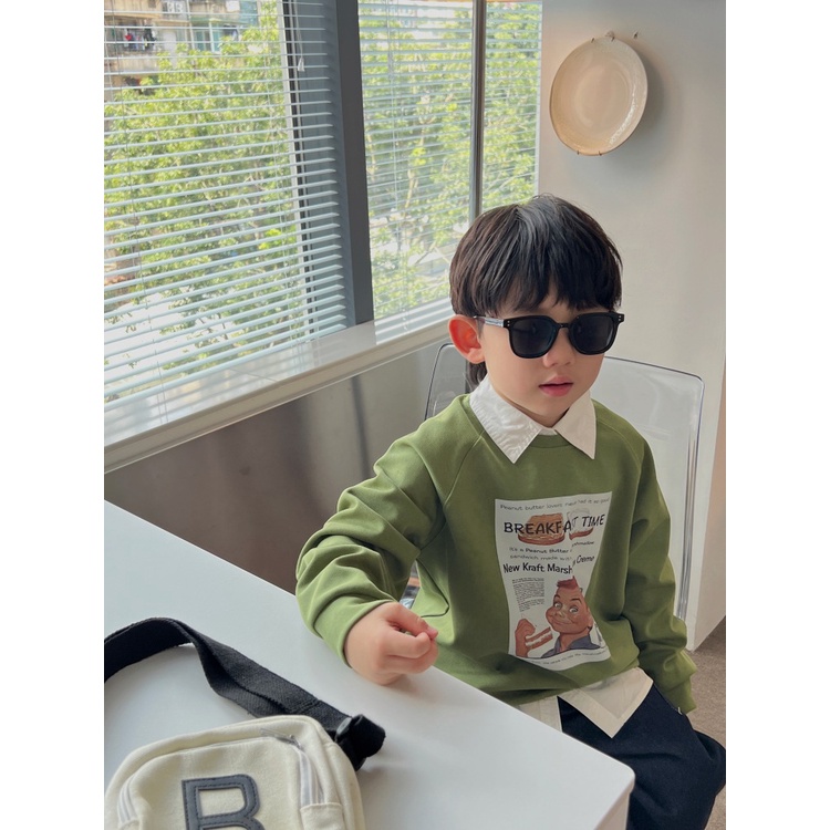 Áo nỉ 2 màu xanh nâu hàng cao cấp cho bé trai bé gái cực đẹp B72-21216