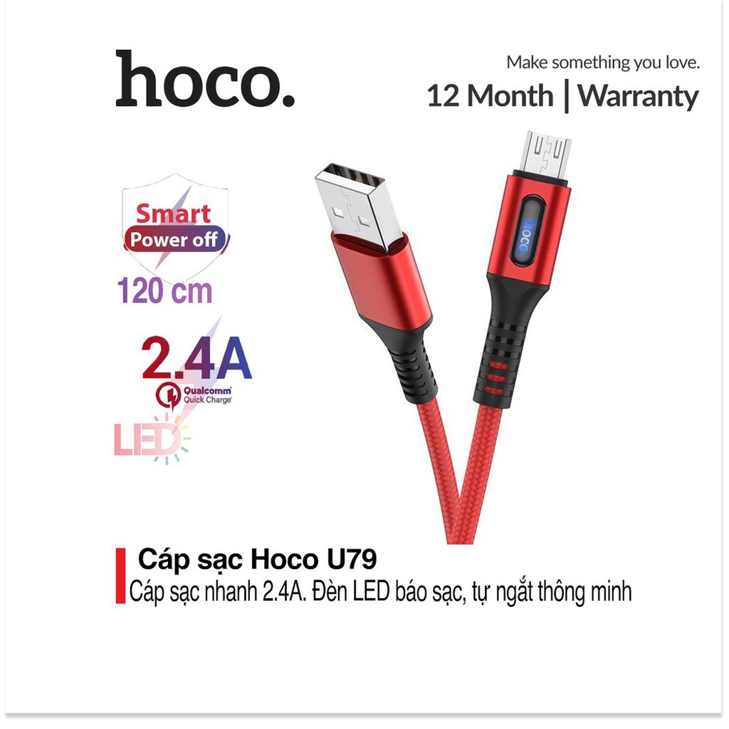 Cáp Sạc Nhanh Hoco U79 Tự ngắt cho điện thoại tự ngắt khi pin đầy Chống Chai Pin. - MrPhukien